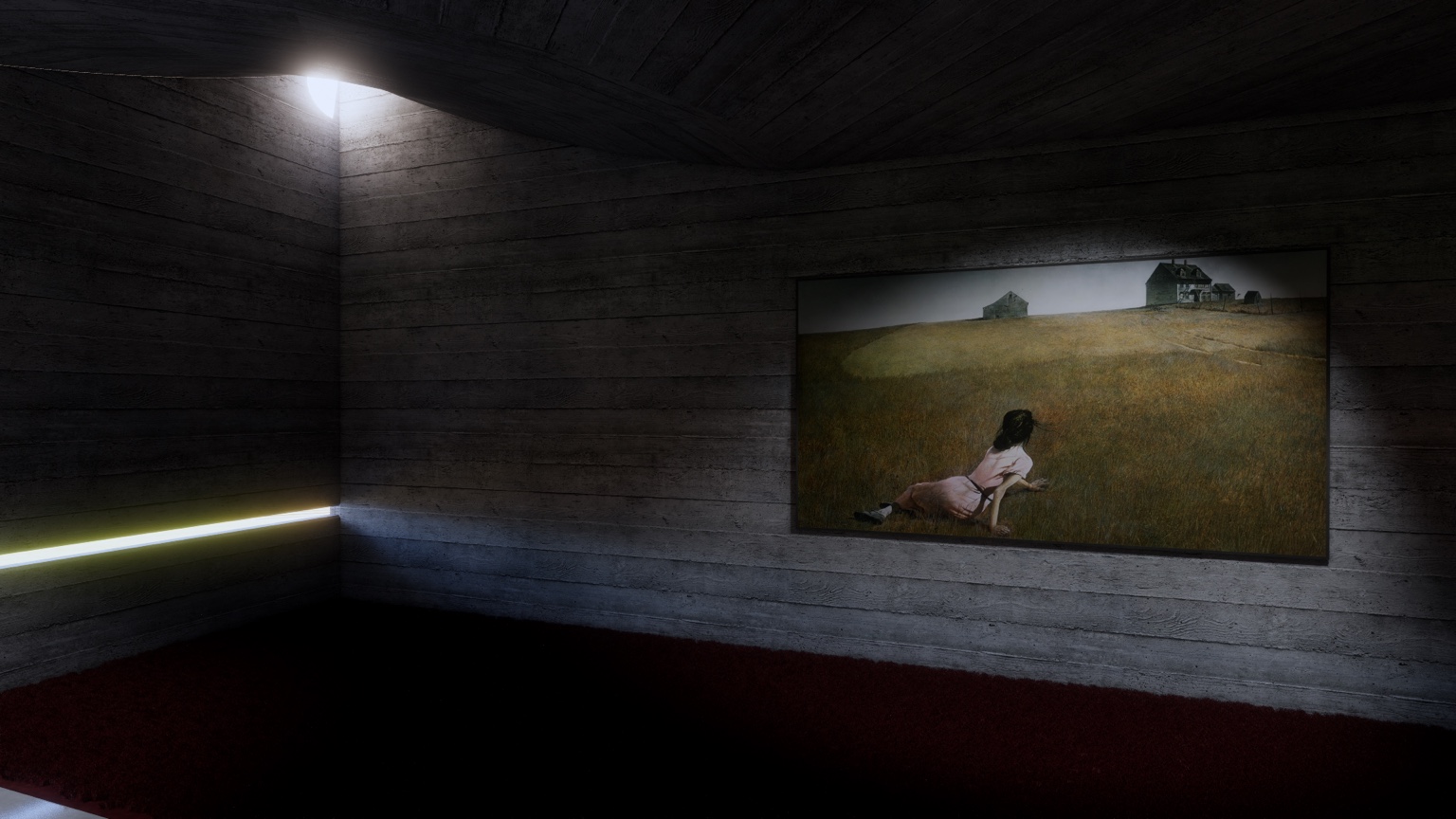 Christina’s World and the horizontal light slit share a dark concrete wall